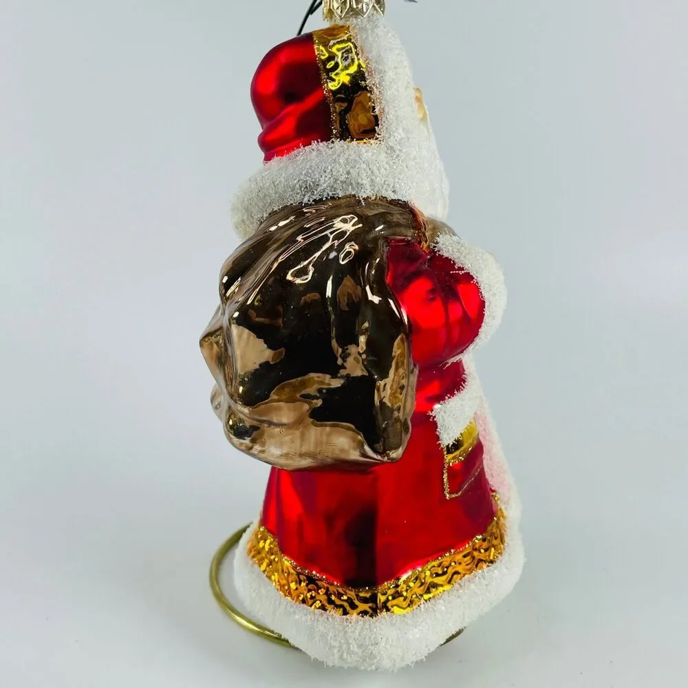 Polish Glass Santa Claus Christmas Ornament Large Glitter Hand Painted 7 inch